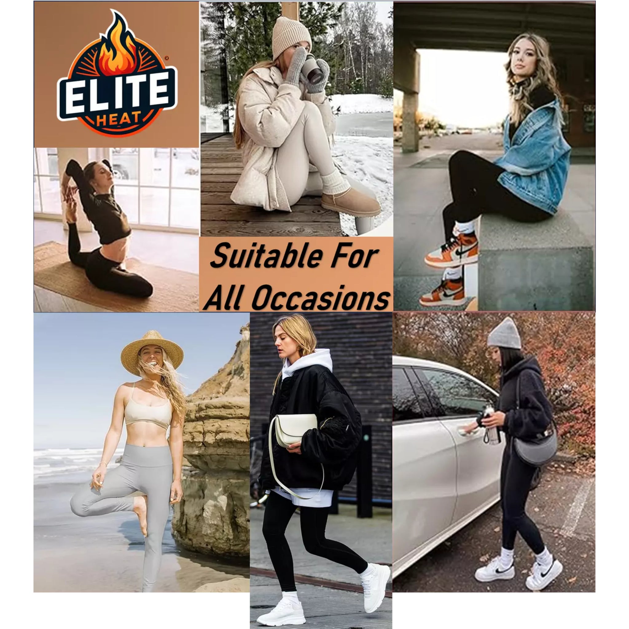 Women’s Elite Heat fleece lined leggings – high waist, elastic stretch, thermal warm Ladies winter bottoms - Mega Warm